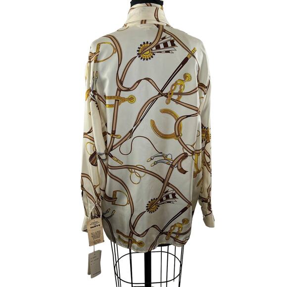 VINTAGE Mark Eisen White Beige 10 Top Silk Rope Knot Equestrian Button-Up NEW - Picture 3 of 9